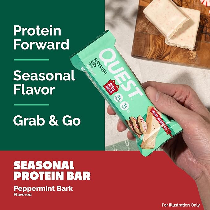 Quest Nutrition Peppermint Bark Protein Bar 21g Protein 4g Net Carb 1g Sugar Gluten Free 12 Count
