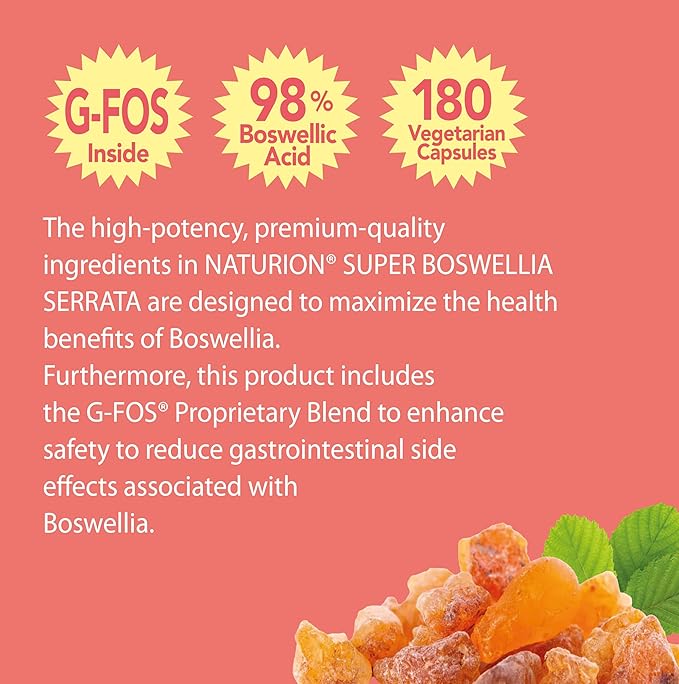 Super Boswellia Serrata with G-FOS - 98% Boswellic Acid - Supports Joint &amp Mobility Health - 180 Vegan Capsules 180 Day Supply