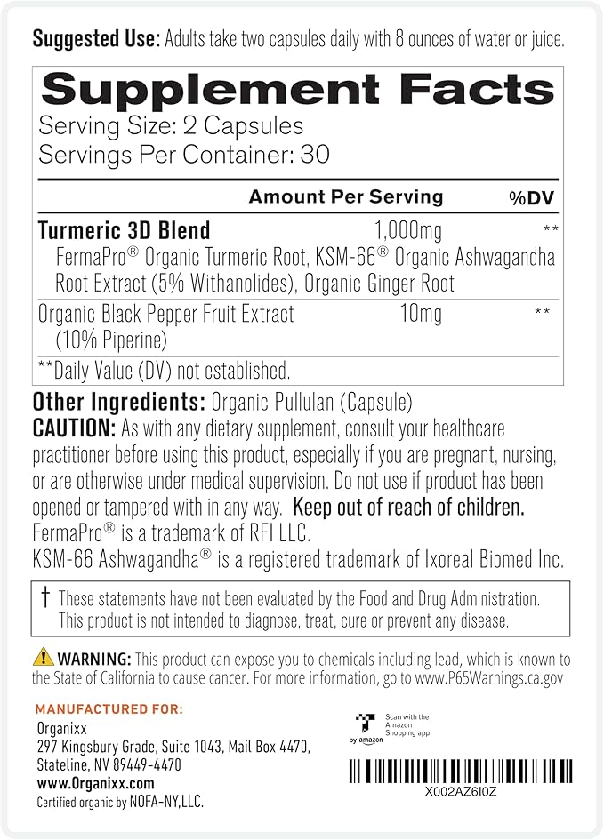 Organixx Turmeric 3D &amp Immunity 3 Bundle Organic Turmeric Ginger &amp Ashwagandha Plus Vitamin C Zinc &amp Elderberry Supports Immune Digestive &amp Joint Health Non-GMO Gluten Free 60