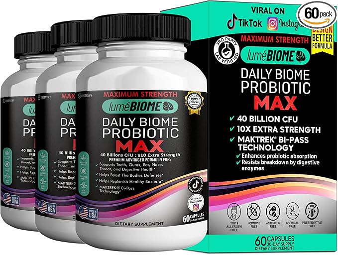 Daily Biome Probiotic Max 40 Billion CFU Maximum Strength 60 Capsules 30-Day Supply (3)