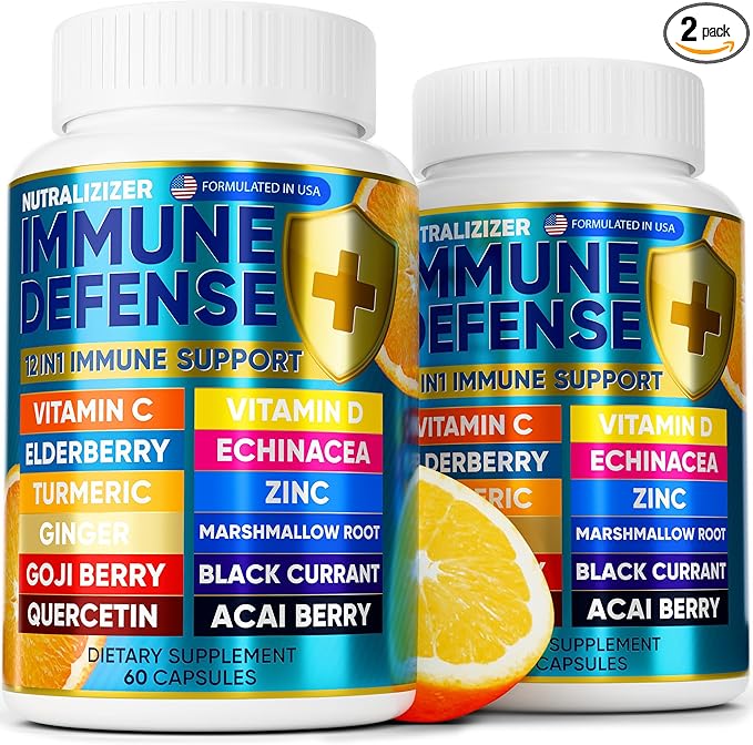 12 in 1 Immune Defense Vitamins - Immune Support Supplement w/VIT D3 Vitamin С Zinс Echinacea Elderberry Ginger &ampMore - Natural Immunity System Booster - Immune &amp Muscle Health 120cs
