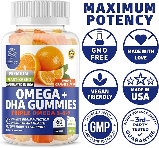 Number One Nutrition N1N Premium Blood Circulation Supplement with [8 Powerful Herbs &amp Vitamins] and Omega 3 6 9 + DHA Gummies 2 Pack Bundle