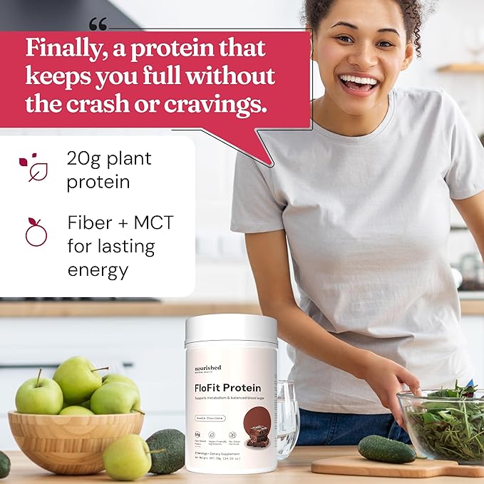 Nourished Natural Health FloFit Pea Protein Powder - Hormone Balance for Women - Vegan Plant Based Protein with Low Carbs - Acne Friendly Cycle Friendly Easy to Digest - Gluten-Free Caffeine-Free
