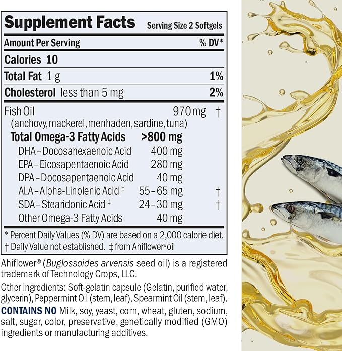 ANDREW LESSMAN Essential Omega-3 Mint - 180 Softgels - Ultra-Pure High Potency Omega-3 Oils. High DHA No Stomach Upset No Contaminants No Mercury. Small Easy to Swallow Softgels