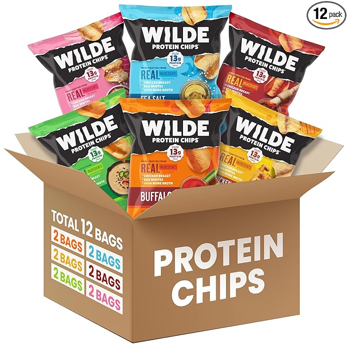 WILDE Protein Chips Variety Pack High Protein Snacks for Adults Keto Chips Gluten Free Low Carb Snack Box Made with Real Ingredients 1.34oz Bags Pack of 12