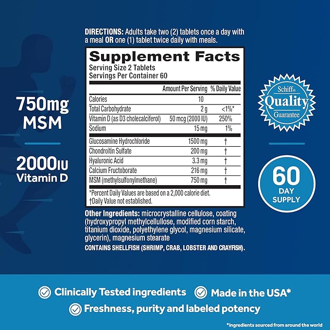 Move Free Advanced Glucosamine Chondroitin MSM + Vitamin D3 Joint Support Supplement Supports Mobility Comfort Strength Flexibility &amp Bone + Immune Health - 120 Tablets (40 servings)*