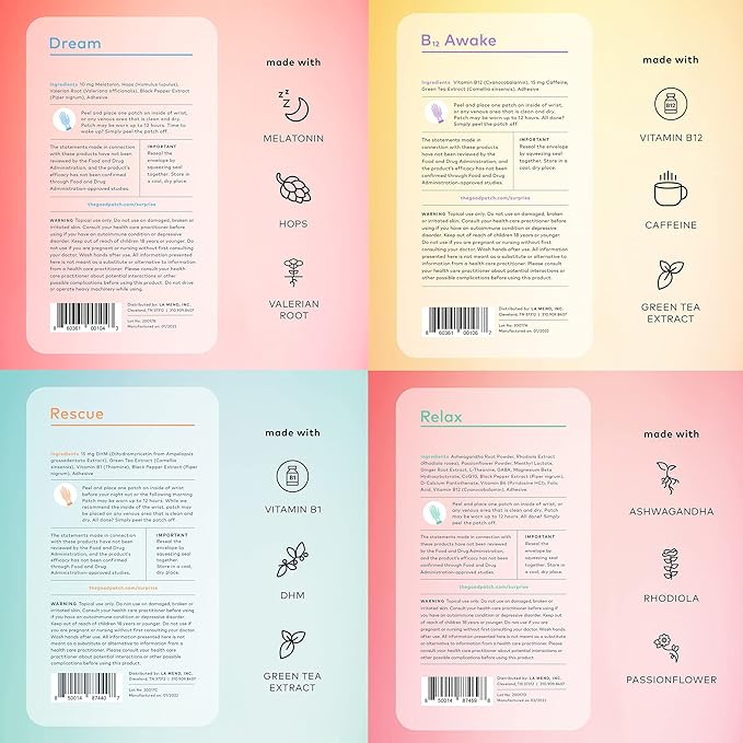 The Good Patch Most Loved Patches – Awake B12 for Energy Dream for Sleep Rescue for Recovery Relax for Calm – Plant-Powered (16 Patches)