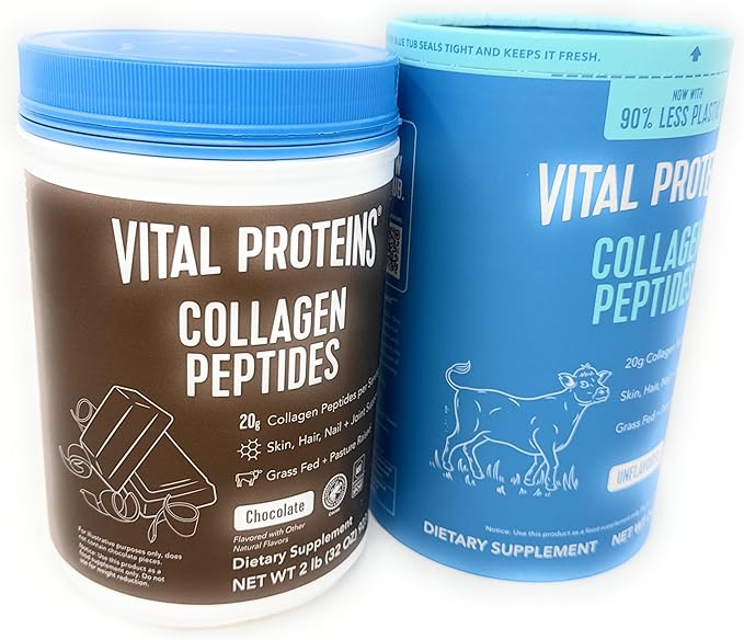 Vital Proteins Collagen Peptides Powder Promotes Hair Nail Skin Bone and Joint Health UNFLAVORED 24OZ &amp Chocolate 32OZ (Variety)