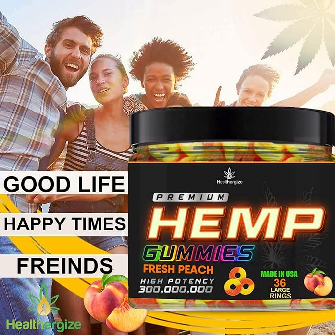 Hemp Gummies Sleep Peach Ring Gummy Bears-Natural Hempseed Oil for Peace and Calm-Fresh Peach Hemp Candy Edibles-Natural Omega-Made in USA