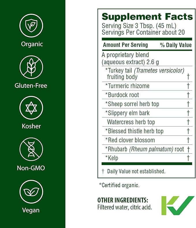 Flora Health Flor-Essence with Turkey Tail &amp Turmeric Rich in Polysaccharides 35+ Phenolic Compounds with Antioxidants and Immunity Support 17-fl. oz. Glass Bottle