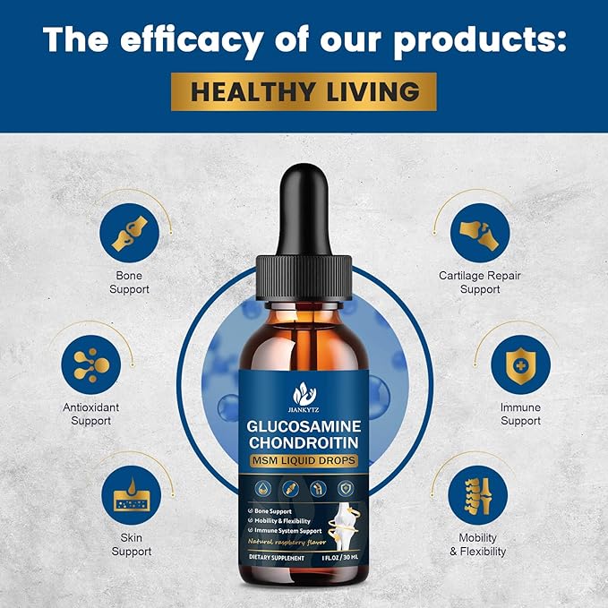 (2 Pack) Glucosamine Chondroitin MSM Liquid Drops High Absorption Antioxidant Immune Bone Support MSM Supplement for Men &amp Women Vegan Sugar-Free Raspberry Flavor 1 Fl Oz
