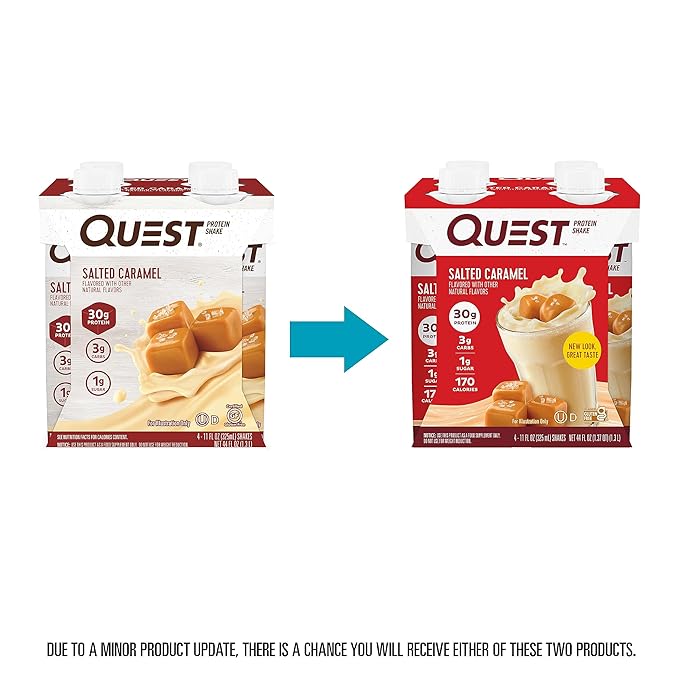 Quest Nutrition Ready to Drink Salted Caramel Protein Shake 30g Protein 3g Net Carbs Gluten Free Keto Friendly 11 fl.oz 4 Count(Pack of 3)
