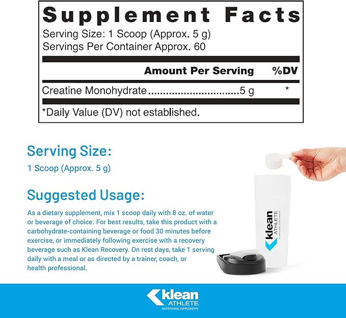 Klean Athlete Klean Creatine - Supports Muscle Strength Performance &amp Recovery from Strenuous Exercise* - NSF Certified for Sport - 11.1 Ounces - Unflavored