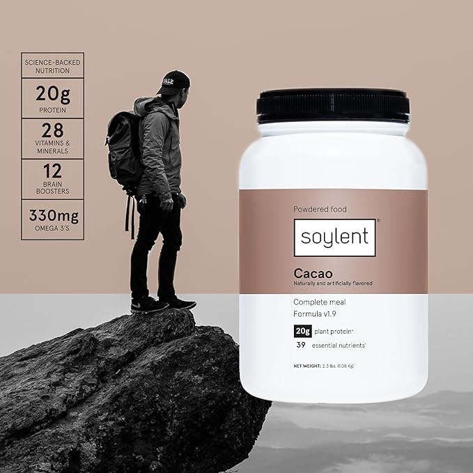 Soylent Complete Nutrition Meal Replacement Protein Powder Cacao - Plant Based Vegan Protein 39 Essential Nutrients - 36.8oz