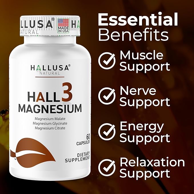 Magnesium 3 Complex Capsules 900mg Citrate Glycinate &amp Malate Muscle Support Nerve Energy &amp Relaxation Support Magnesium Complex Supplement Non GMO Gluten Free 60 Count