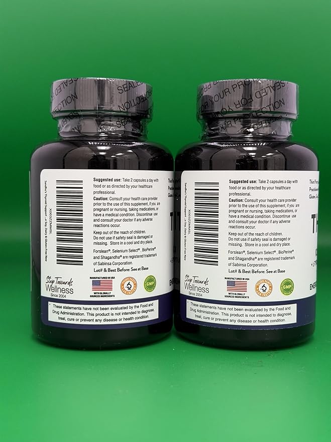 Sandhu's Thyroid Support with Selenium Zinc Iodine L Tyrosine Ashwagandha | Pure Health Supplement for Women &amp Men | 70 Count (Pack of 2) 70 Days Supply