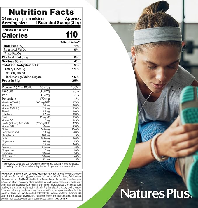 NaturesPlus SPIRU-TEIN Chocolate Peanut Butter - 2.3 lbs - Plant-Based Protein Shake - Non-GMO Vegetarian Gluten Free - 34 Servings