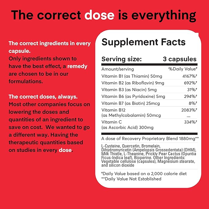 A dose of Recovery | Made in USA | USDA | Hydration Support for Better Morning Care Asian Flush | Dihydromyricetin DHM Quercetin Vitamin B Milk Thistle Prickly Pear | (45 Pills)