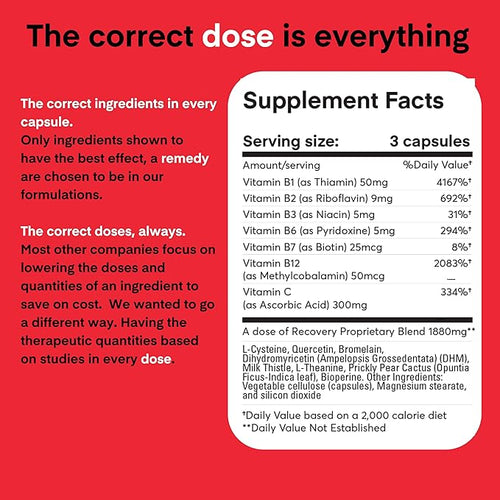 A dose of Recovery | Made in USA | USDA | Hydration Support for Better Morning Care Asian Flush | Dihydromyricetin DHM Quercetin Vitamin B Milk Thistle Prickly Pear | (45 Pills)