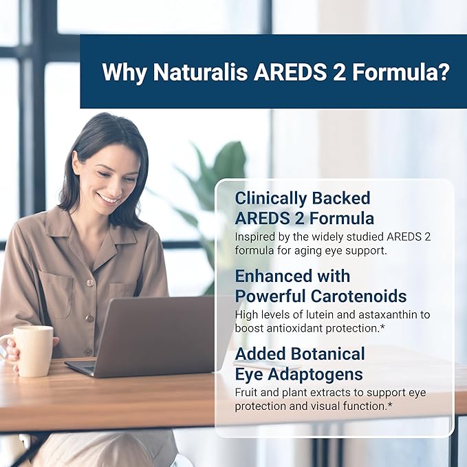 Naturalis Areds2 Clinically Based Eye Supplement | Lutein Zeaxanthin Astaxanthin Bilberry Blueberry Cranberry &amp Grape Seed Adaptogen Blend | 60 Vision Essential Softgels