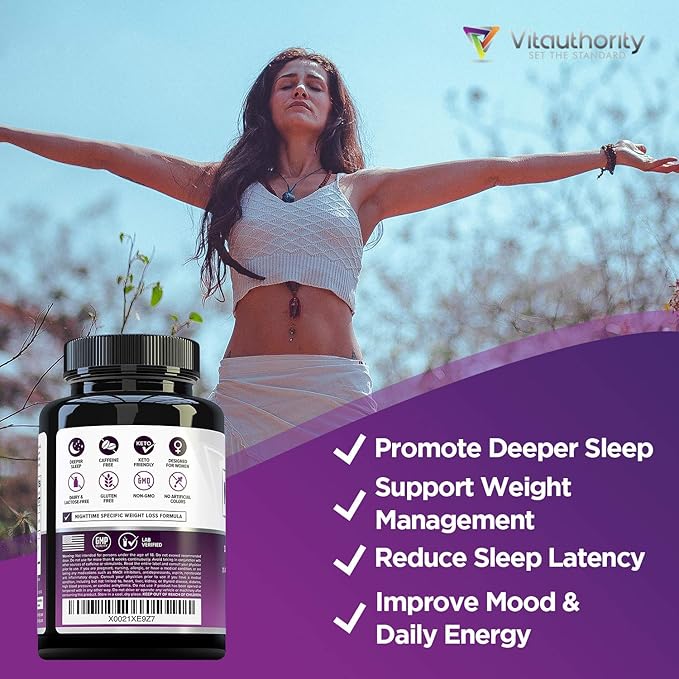 Vitauthority MELT PM Nighttime &amp Weight Loss Pills: Naturally Support More Restful Sleep with Ashwagandha &amp L-Theanine - 30 Servings
