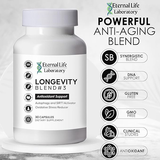 Longevity Blend #3 - Resveratrol 98% with Fisetin Pterostilbene Spermidine Anti Aging Oxidative Stress Reducer Antioxidant Supplement AMPK Activator