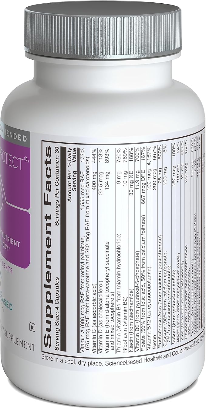 ScienceBased Health OcularProtect – Daily Multivitamin with Advanced Eye Health Support – 40+ Key Nutrients with Lutein Zeaxanthin Turmeric &amp Quercetin – Immune &amp Antioxidant Support