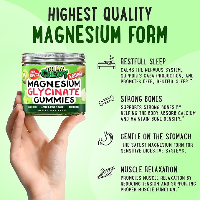Magnesium + D3K2 Gummies Bundle – 2 Bottles (60 Each) – Apple Kiwi &amp Peach Mango