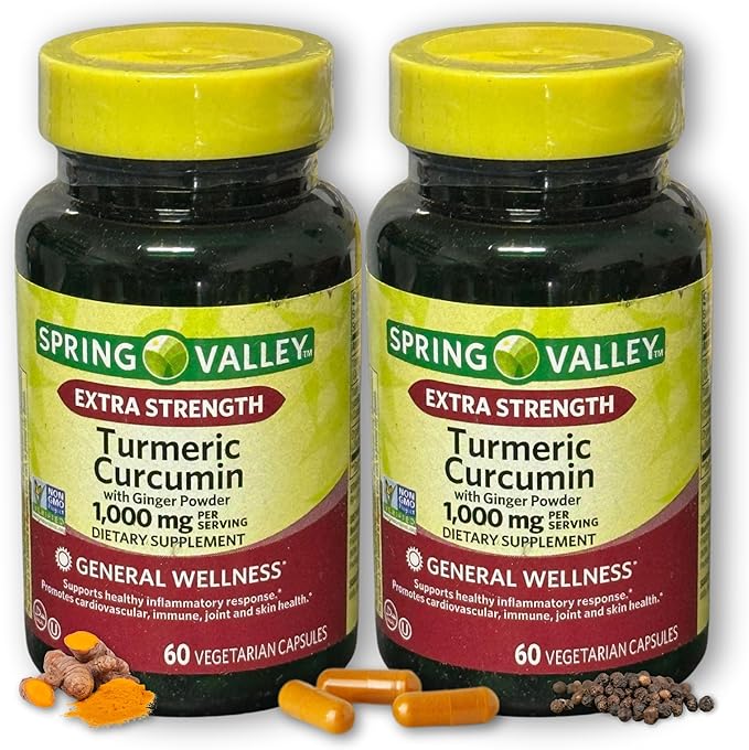 Turmeric and Ginger Supplement Spring Valley 1000mg 60ct. (2) Set with Fusion Shop Store Week Case (1)