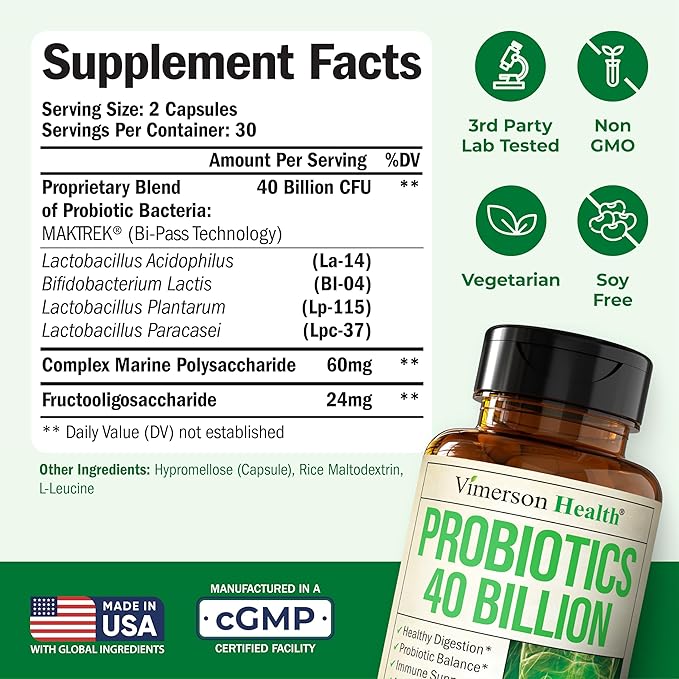 Probiotics for Women &amp Men with Prebiotics - 40 Billion CFU Probiotics for Digestive Health Gut Health &amp Immune Support Supplement - Lactobacillus Acidophilus Probiotic - Vegetarian Soy &amp