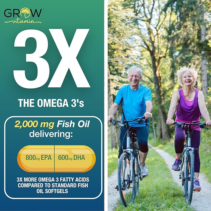 grow vitamin OmegaVita Fish Oil : 800 mg EPA 600 mg DHA Omega 3 Supplement for Heart Brain &amp Immune Support Absorbable Triple Strength Fish Oil Supplement - 2000 mg Per Serving 30 Day Supply