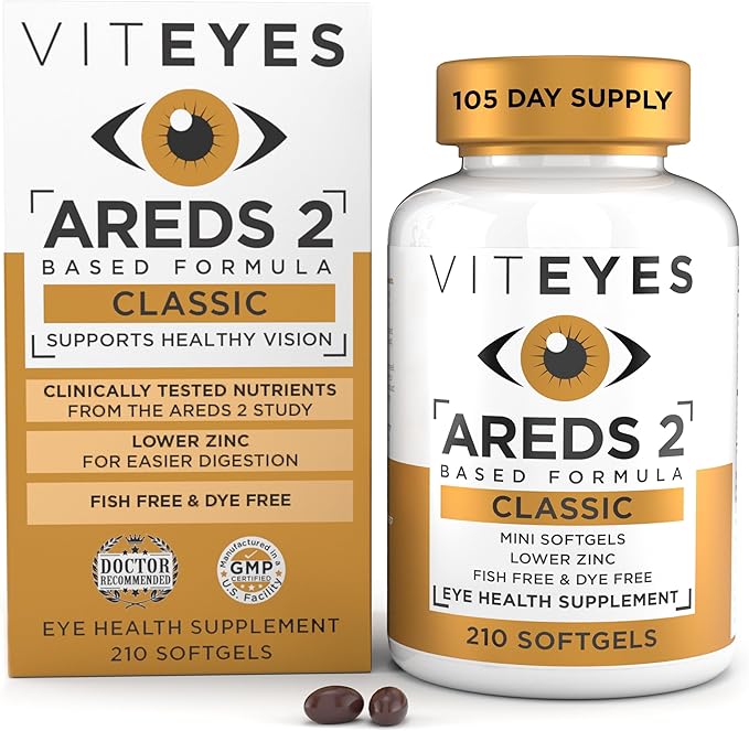 Viteyes AREDS 2 Classic Macular Health Formula Softgels Eye Health Vitamin to Support a Healthy Macula Lower Zinc Eye Vitamins Macular Vitamins Beta-Carotene Free 210 Softgels…