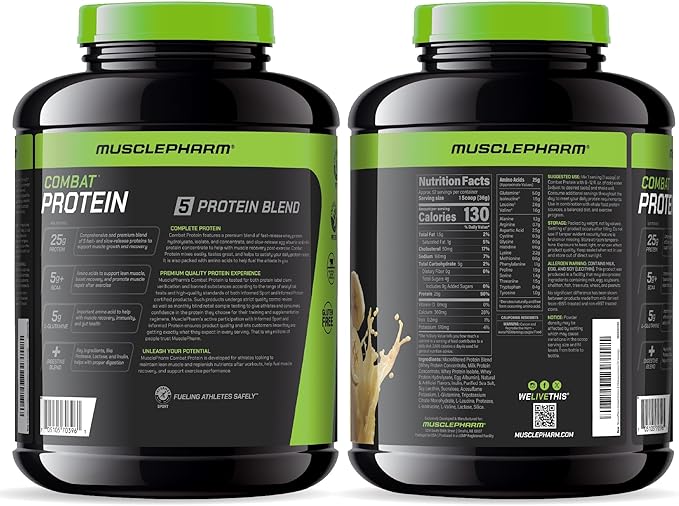 MusclePharm Combat Protein Powder Banana Cream Flavor Fuels Muscles for Productive Workouts 5 Protein Sources including Whey Protein Isolate &amp Egg Albumin Gluten Free 4 lb 52 Servings
