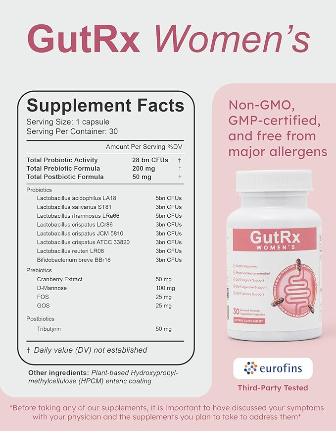 Women's – Probiotic for Women with Cranberry D-Mannose &amp Prebiotics – 28 Billion CFU to Support Vaginal Urinary &amp Digestive Health – Lactobacillus Bifidobacterium Vegan 30 Capsules