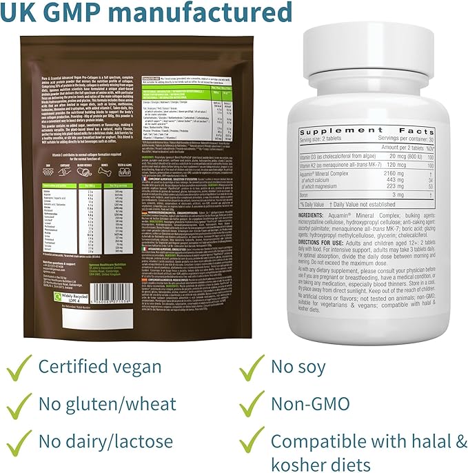 Vegan Collagen Protein Powder + Calcium &amp Magnesium Complex Vegan Bundle Comprehensive Bone Support by Igennus