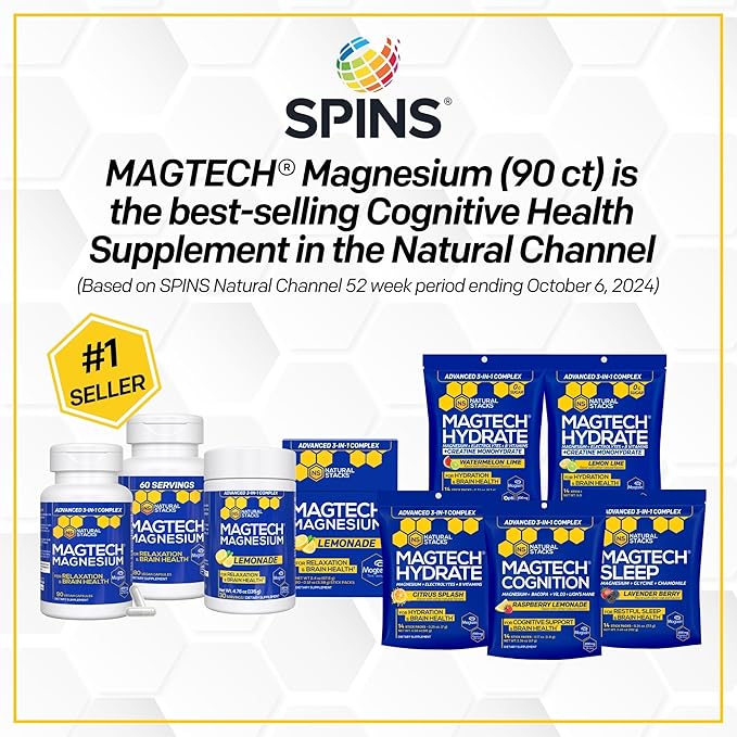 NATURAL STACKS MagTech Magnesium + Serotonin Brain Food Bundle - Supports Relaxation Brain Health &amp a Positive Mood* - 150 Total Capsules