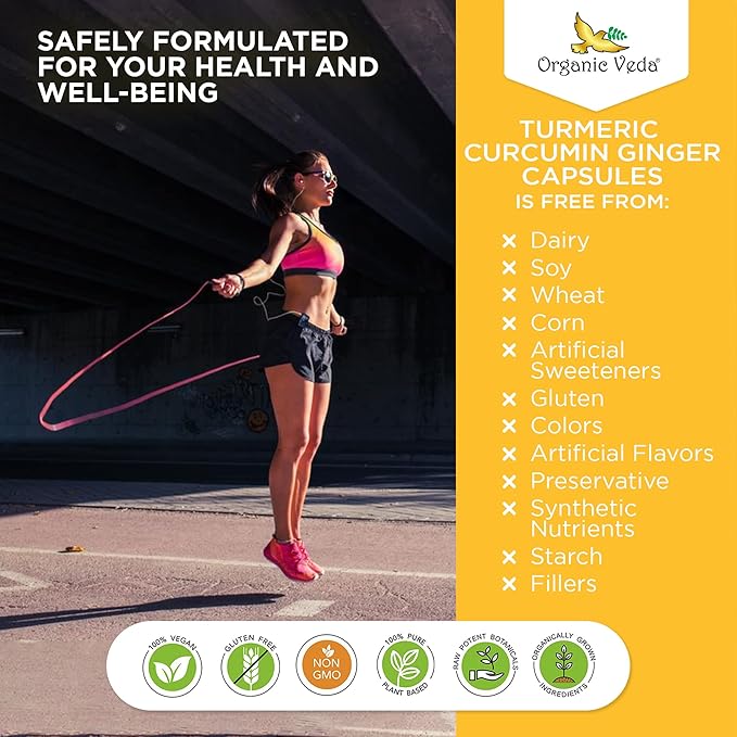 Organic Veda Turmeric and Ginger Capsules 300 Pills - Organic Turmeric Curcumin with Black Pepper for Joint Support - Non GMO Gluten Free Turmeric and Ginger Supplement (95% curcuminoids)