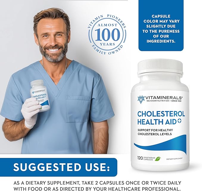 Vitaminerals® 125 Cholesterol Health Aid Plus | Niacin | CoQ10 | Garlic | Phytolestrol Complex | 120 Vegetable Capsules