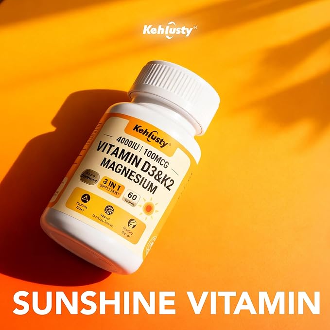 Vitamin D3 4000 iu and K2 Mk7 with Magnesium Glycinate Supplements for Women &amp Men Vegan 60 Capsules