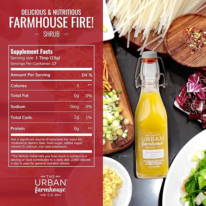 The Urban Farmhouse Co Organic Vinegar Shrub – Ginger Lemon 9 oz Bottle – Small Batch Drinking Vinegar with Apple Cider Vinegar &amp Fresh Citrus – Cocktail Mixer Gut Health Tonic No Sugar Added