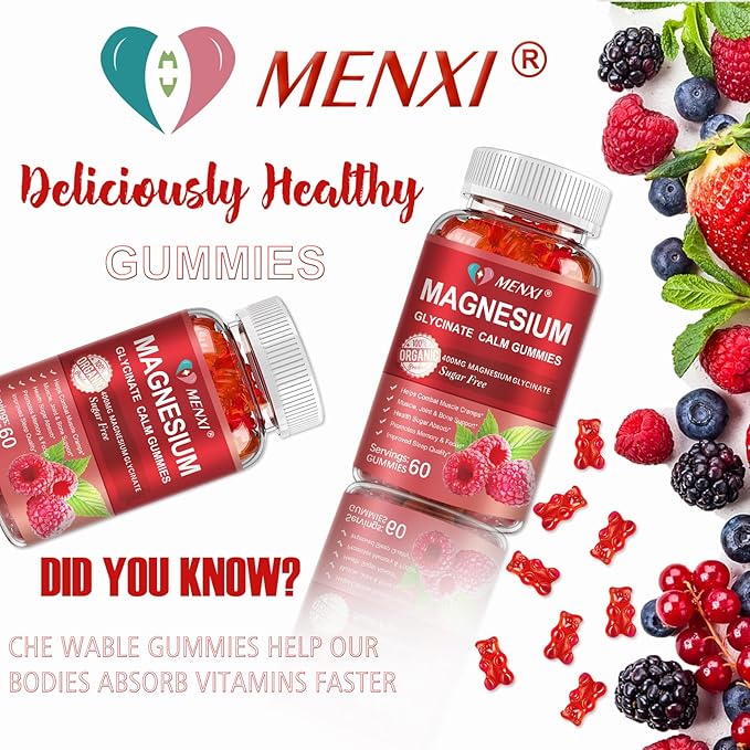 Magnesium Gummies 600mg per Serving-Magnesium Glycinate 400mg and Magnesium Malate 200mgSugar Free Magnesium Potassium Supplement for Calm Mood Muscle Bone &amp Energy Support120 Raspberry Gummie