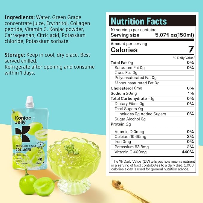 Hethstia Konjac Jelly Green Grape Flavor with Collagen Peptides 10 Packs and Konjac Rice Gluten Free 12 Packs Low Calorie Keto Sugar Free Healthy Food