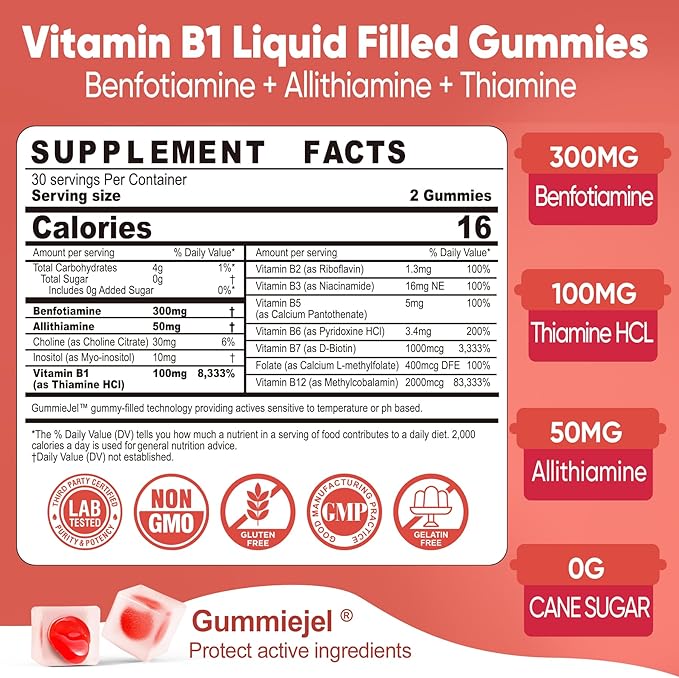 1 Pack Vitamin B1 Gummiesb &amp Sulforaphane with Glutathione Gummies