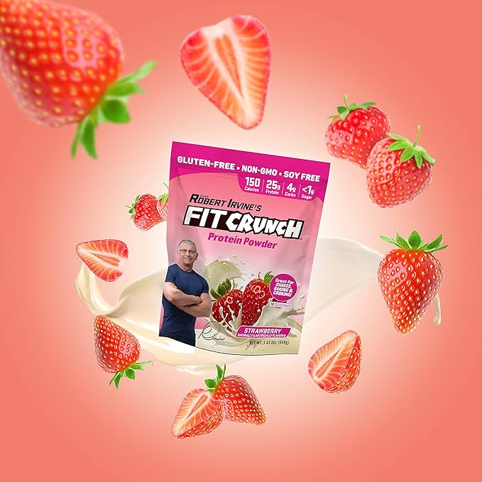 Fit Crunch Tri-Blend Whey Protein Keto Friendly Low Calories High Protein Gluten Free Soy Free (18 Servings Strawberry)