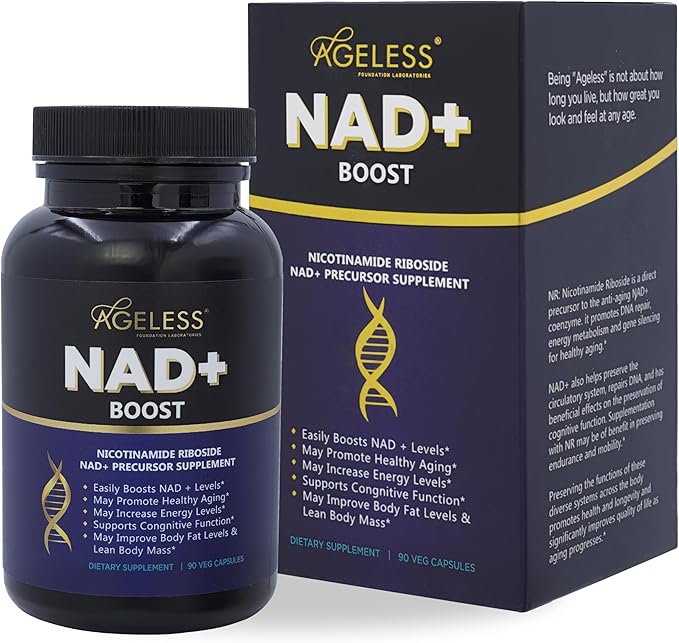 Ageless NAD+ Supplements for Women &amp Men | 300mg Nicotinamide Riboside Chloride | Dietary Supplement for Anti-Aging | Supports Energy Focus Stamina Fat Metabolism &amp Cognitive Function – 90