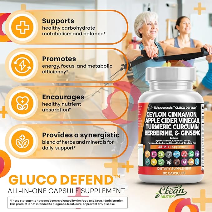 Clean Nutraceuticals Ceylon Cinnamon Capsules + Berberine Turmeric Apple Cider Vinegar Ginseng Bitter Melon Gymnema Milk Thistle Fenugreek Supplement (60 Count (Pack of 2))