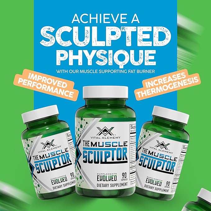 Vital Alchemy The Muscle Sculptor– Muscle Builder with Vitamin B3 B6 Phosphatidylserine Epicatechin &amp Cayenne – Supports Muscle Growth Focus Energy &amp Protein Synthesis Made in USA – 90 C