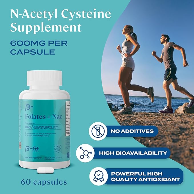B-FIT NAC + Marine Magnesium - N-Acetyl Cysteine - High Bioavailability Magnesium Supplement - Natural &amp Additive-Free