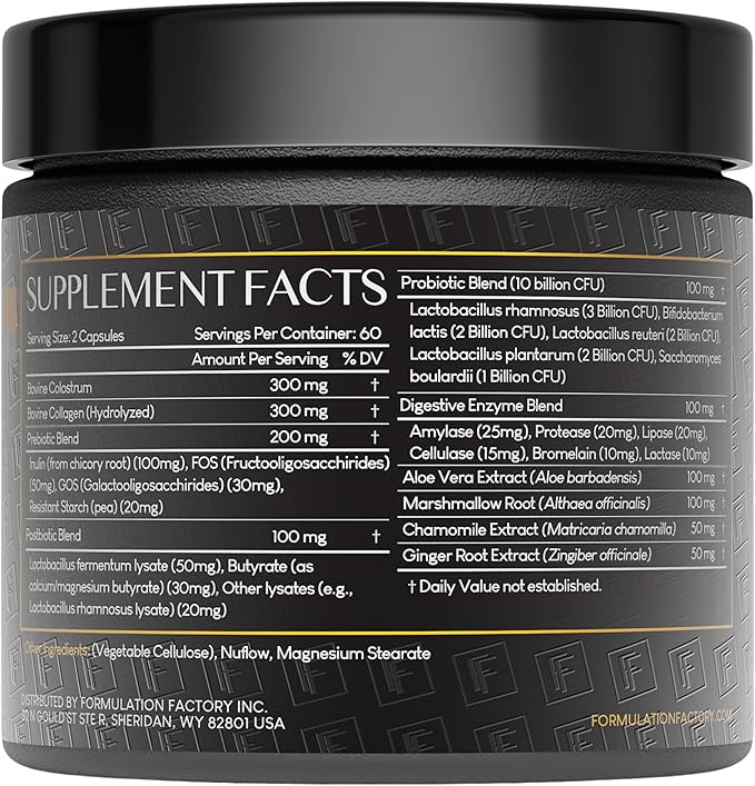 Formulation Factory Gut Intellect 10-in-1 Microbiome Supplement Prebiotics Probiotics Postbiotics Colostrum Collagen Aloe Vera Chamomile Ginger Enzymes Digestive 360 Cap (3 Pack)