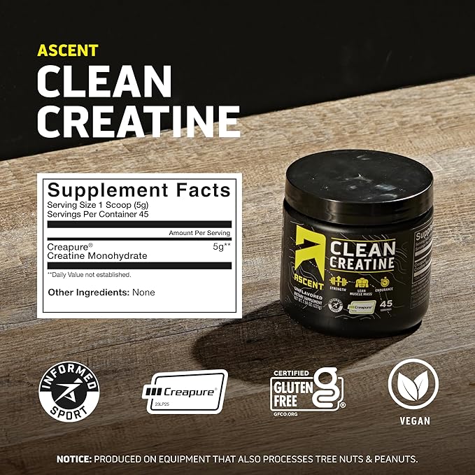 Ascent 100% Whey Protein Powder Vanilla Bean 2 lb &amp Creatine Monohydrate Powder Unflavored 45 Servings